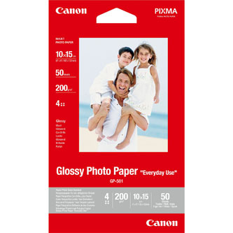 Canon Glossy Photo Paper, foto papír, lesklý, GP-501 typ bílý, 10x15cm, 4x6", 210 g/m2, 50 ks, 0775B081, inkoustový