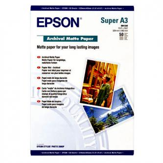 Epson Archival Matte Paper, bílá, 50, ks C13S041340, pro inkoustové tiskárny, 330x480mm (A3+), A3+, 192 g/m2