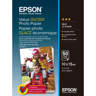 Epson Value Glossy Photo Paper, foto papír, lesklý, bílý, 10x15cm, 183 g/m2, 50 ks, C13S400038, inkoustový