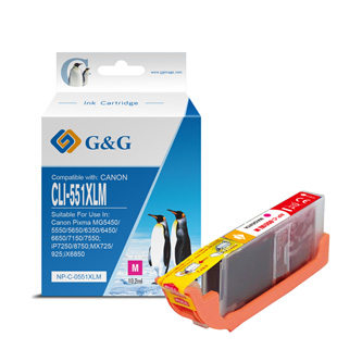 G&G kompatibilní ink s CLI551M XL, magenta, 10,2ml, ml NP-C-0551XLM, high capacity, Canon PIXMA iP7250, MG5450, MG6350, MG7550