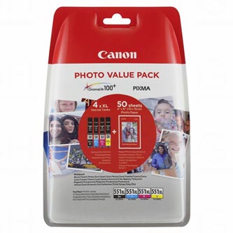 Canon originální ink CLI-551XL C/M/Y/BK Photo Paper Value Pack, CMYK, blistr, 6443B006, Canon Pixma iP7250,iP8750,iX6850,MG5450,MG