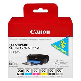 Canon originální ink PGI-550/CLI-551PGBK/C/M/Y/BK/GY Multipack, black/color, 6496B005, Canon PIXMA iP8750, MG7150, MG6350