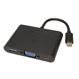 USB/Video převodník + HUB, DP Alt Mode, USB C samec - VGA (D-sub) samice + USB C samice (PD) + USB A sam, černý, plastic bag 2560x
