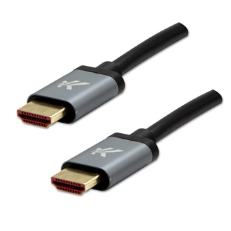 Video kabel HDMI samec - HDMI samec, HDMI 2.1 - Ultra High Speed, 1m, pozlacené konektory, hliníkové provedení krytky, šedý, Logo