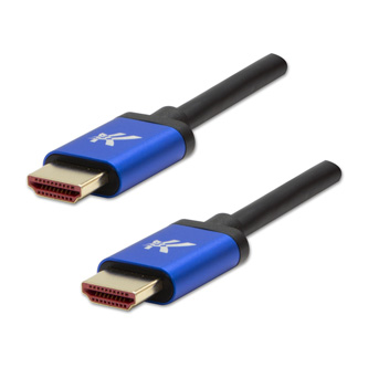 Video kabel HDMI samec - HDMI samec, HDMI 2.1 - Ultra High Speed, 1m, pozlacené konektory, hliníkové provedení krytky, modrý, Logo