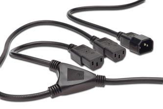 Síťový kabel 230V prodlužovací, M-2xF, 1,2m, 3 žil, rozdvojka, černý