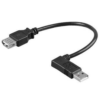USB prodlužka (2.0), USB A M - USB A F, 0.1m, lomený 90&deg*, černý