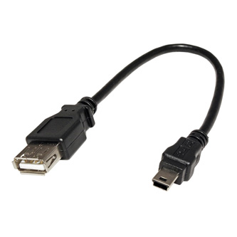 USB kabel (2.0), miniUSB M - USB A F, 0.2m, černý
