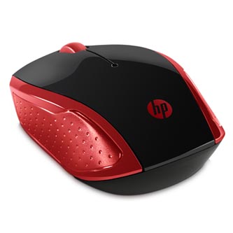 HP Myš 200 Red, 1000DPI, 2.4 [GHz], optická, 3tl., bezdrátová, červená, 2 ks AAA, MacOS X 10.x,Google Chrome OS, MS Windows 7 a vý