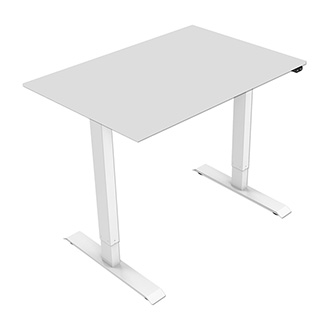 Pracovní stůl, elektricky nastavitelná výška, šedá deska, 75x140cm, rozsah 500 mm, bílý, 70 kg nosnost, ergo