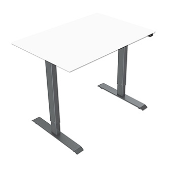 Pracovní stůl, elektricky nastavitelná výška, bílá deska, 75x140cm, rozsah 500 mm, šedý, 70 kg nosnost, ergo