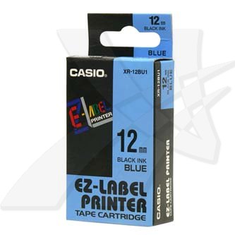 Casio originální páska do tiskárny štítků, Casio, XR-12BU1, černý tisk/modrý podklad, nelaminovaná, 8m, 12mm