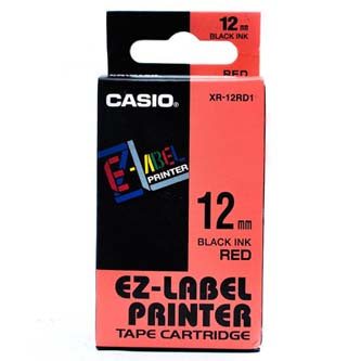 Casio originální páska do tiskárny štítků, Casio, XR-12RD1, černý tisk/červený podklad, nelaminovaná, 8m, 12mm