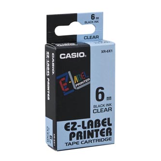 Casio originální páska do tiskárny štítků, Casio, XR-6X1, černý tisk/průhledný podklad, 6mm