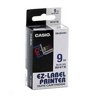 Casio originální páska do tiskárny štítků, Casio, XR-9WEB1, modrý tisk/bílý podklad, nelaminovaná, 8m, 9mm