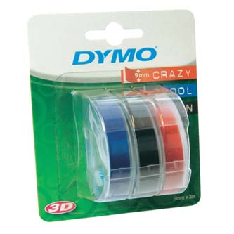 Dymo originální páska do tiskárny štítků, Dymo, S0847750, bílý tisk/černý, modrý, červený podklad, 3m, 9mm, 1 blistr/3 ks, 3D