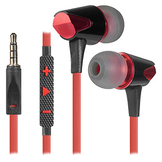 Defender Sagaris, sluchátka s mikrofonem, ovládání hlasitosti, černo-červená, 2.0, špuntová, 3.5 mm jack