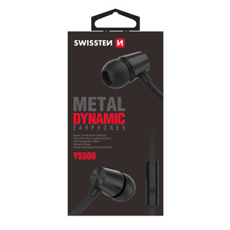 SWISSTEN YS500, sluchátka s mikrofonem, bez ovládání hlasitosti, černá, špuntová typ 3.5 mm jack