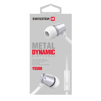 SWISSTEN YS500, sluchátka s mikrofonem, bez ovládání hlasitosti, bílá, špuntová typ 3.5 mm jack