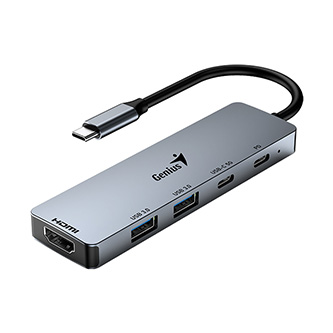 USB (3.0) hub 5-port, UH-500, šedý, Genius, 2x USB 3.0,1x HDMI,2x USB-C,Power Delivery 100W