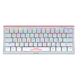 Marvo KG962G WH EN - R, klávesnice US, herní, mechanická typ drátová (USB), bílá, RGB, červené spínače